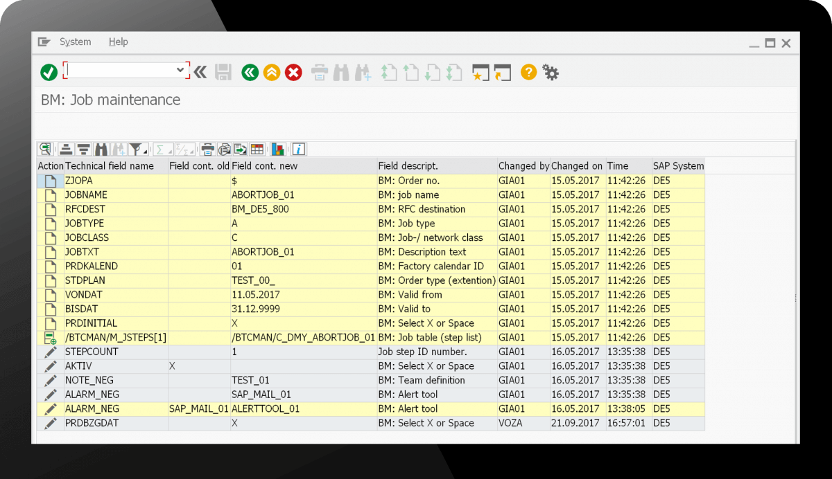 Screenshot HONICO BatchMan process maintenance list view