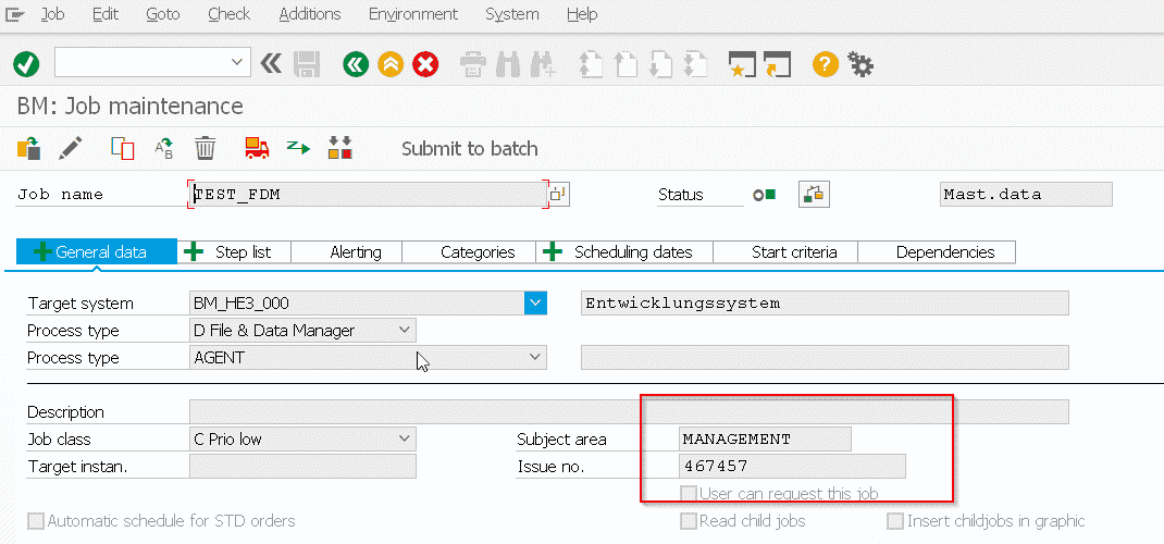 Screenshot Maintaining variables in BM Job