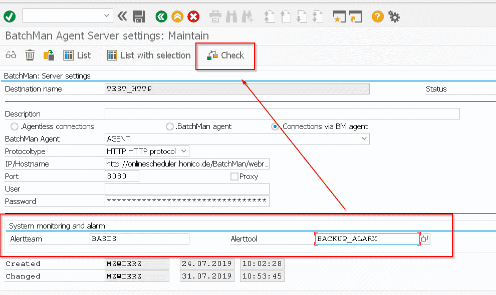 Screenshot FDM connection alarm function