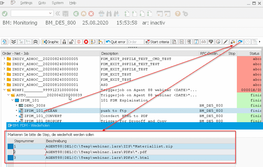 Screenshot of repeating FDM jobs and steps