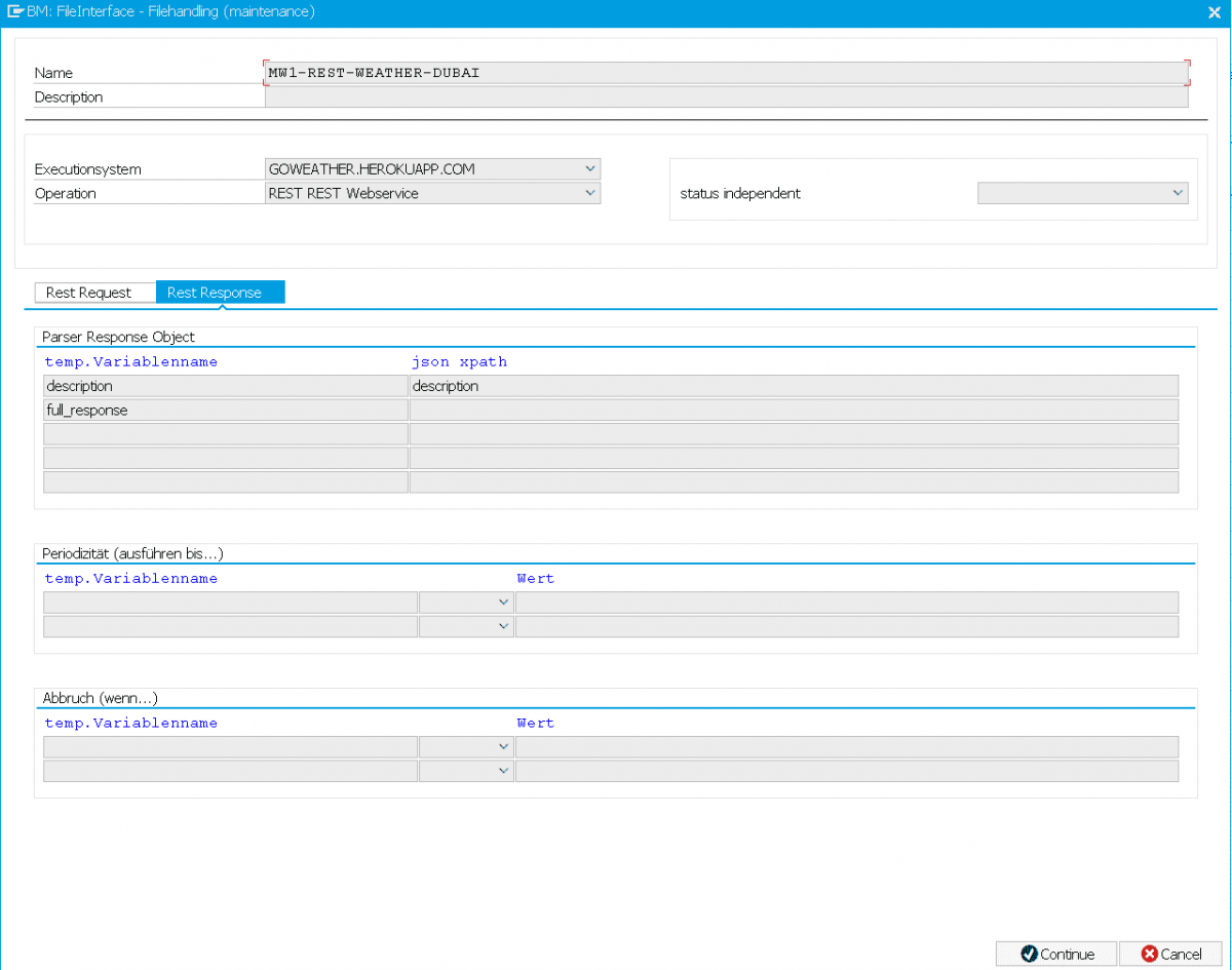 Screenshot FDM feature: Setting up REST Service Variable Response