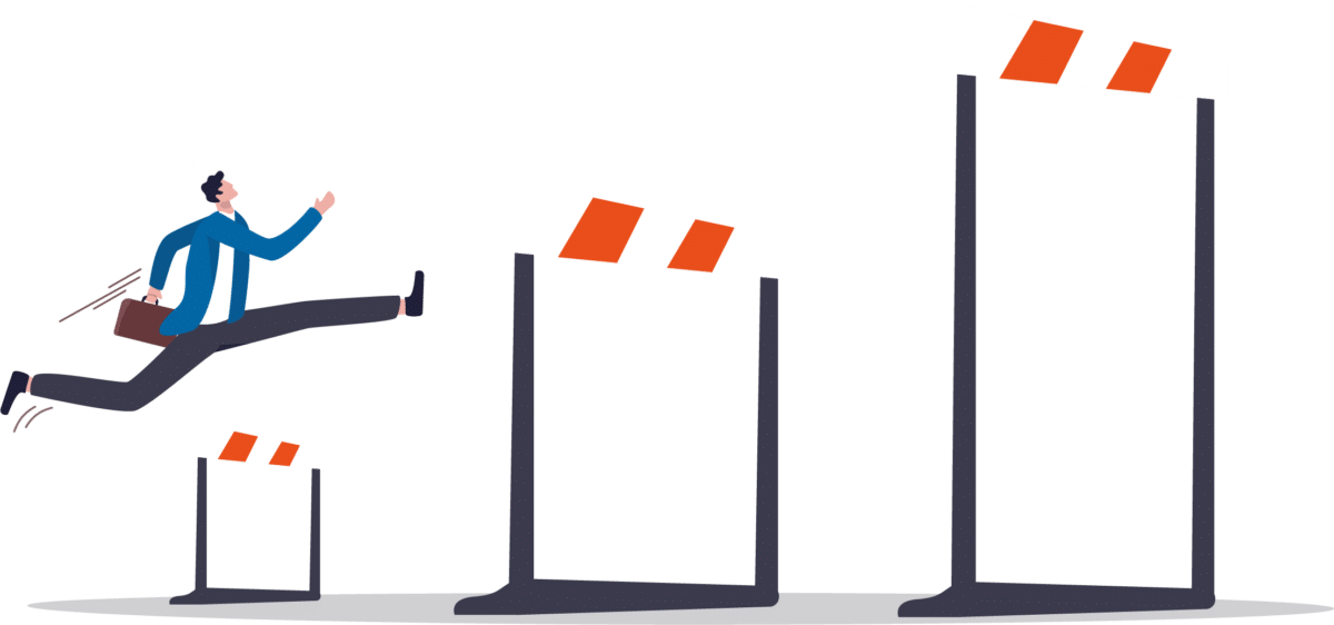 Person jumps over hurdles