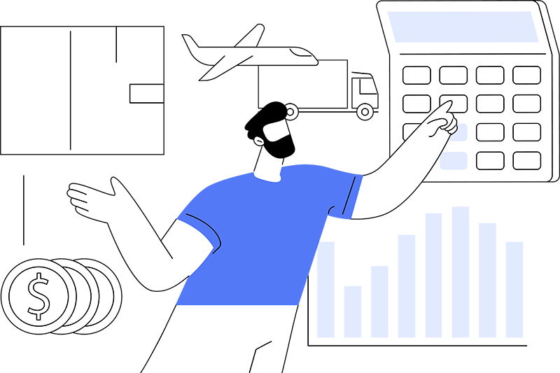 Vector showing a a man handling supply chain in blue