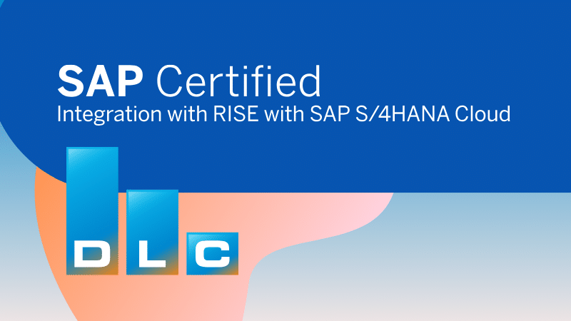 Colorful graphic with DLC logo and SAP-certified RISe with SAP S/4HANA Cloud