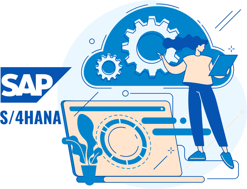 Vector zeigt Cloud und PC für SAP S/Hana Migration. Beschriftung SAP S/4HANA