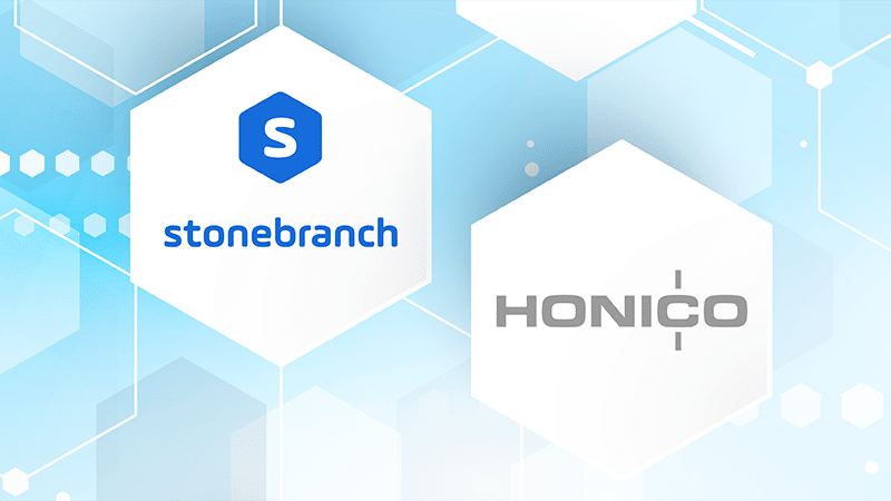 HONICO jetzt Teil von Stonebranch – Darstellung beider Firmenlogos mit grafischem Hintergrund
